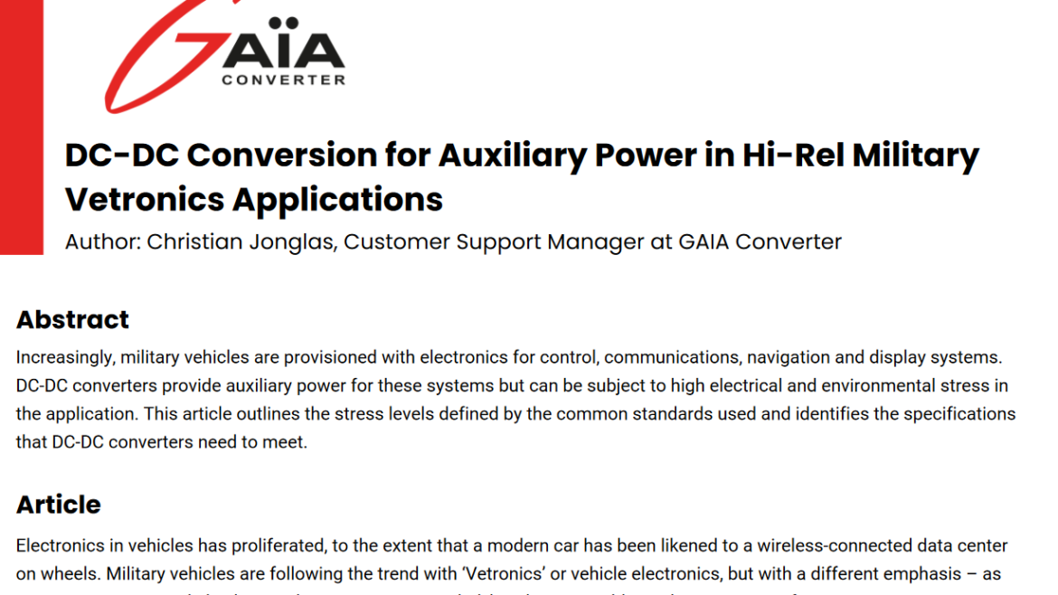 DC-DC Conversion for Auxiliary Power in Hi-Rel Military Vetronics Applications